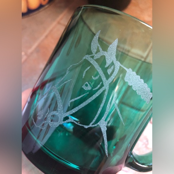 Etched Green Glass mugs NWOT - Picture 2 of 5